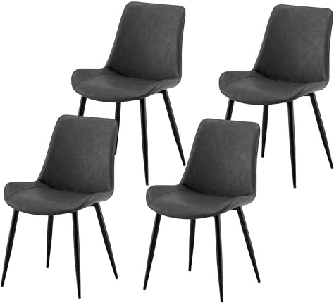 Garvishk Garvis Esszimmerstühle 4er Set Polsterstühle mit Sitzkissen künstlicher Stoff Küchenstuhl Wohnzimmerstuhl Schminktisch Stuhl ergonomischer Stuhl (Grau)