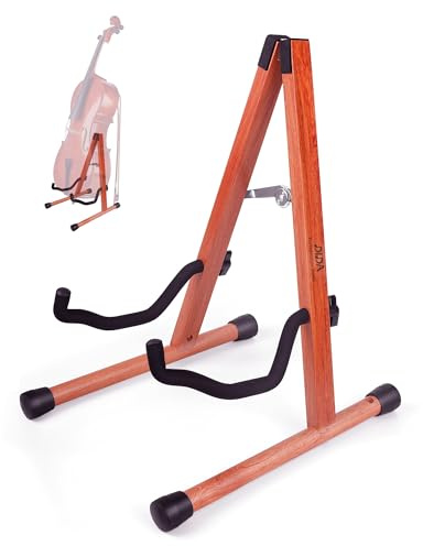 Cello Stand with Bow Holder, Wooden A-Shape Floor Stand with Padded Foam, Fits 1/2, 3/4, 7/8, 4/4 Full-Size, Cello Holder for Home and Studio Display (Sapele, Cello)