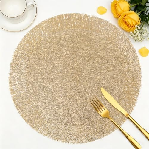 FAVE Lot de 6 Sets de Table Ronds en PVC Doré Design Spiral Ajouré, Set de Table Lavable pour Repas, Événements, Décoration Maison et Usage Quotidien (38 cm)