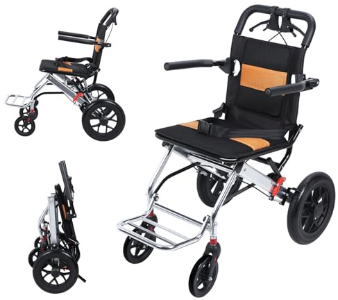 toilmua Portable Transport Wheelchair - Aluminum Lightweight Wheelchairs with Integrated Handbrake 360-Degree Wheels Compact Wheelchair for Adults & Child 1 Second Quick Fold (B)