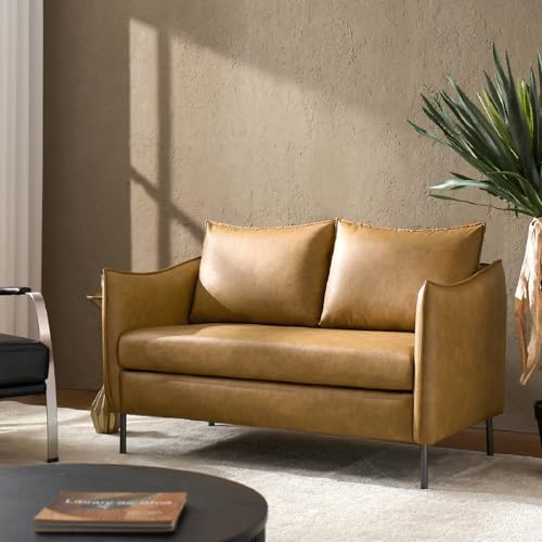 Leder Loveseat Sofa, 2-Sitzer Couch mit Massivholzrahmen, modernes Design für kleine Räume, abnehmbare Kissen