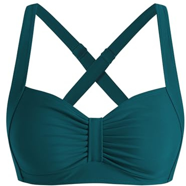 ZAFUL Push Up Bikini Top for Women Bra Padded Bathing Suit Top Retro Bathing Suit Swim Top Only 2026 (Peacock Blue XXL)