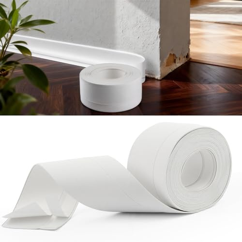 Weichsockelleiste Selbstklebend 5M, Sockelleiste Selbstklebend 50x20mm, PVC Abschlussleiste, Flexible FußLeisten Wasserdicht für Küche Bad und Badezimmer, Weiß