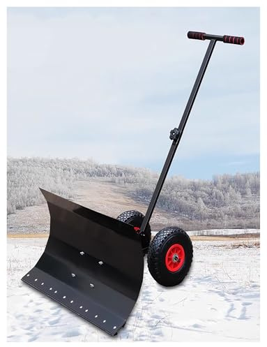 Pala da neve a palo singolo for con set di ruote, spazzaneve a mano for carichi pesanti con impugnatura regolabile e angolo della lama for rimozione del fienile(74x35cm/29x13.7in)