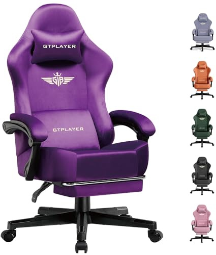 GTPLAYER Silla para Juegos,Silla de Oficina Transpirable,Silla de Oficina ergonómica,Tela, Silla ergonómica dePC,Respaldo Ajustable 160°y reposapiés Extensible,Carga 180kg,Morado Oscuro