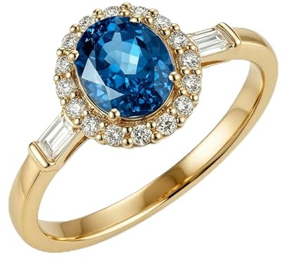 Ayoiow Verlobungsring und Ehering für Damen, Topas und Moissanit Halo Verlobungsringe Vorsteckring für Sie, 9 Karat Gelbgold Größe 57 (18.1)