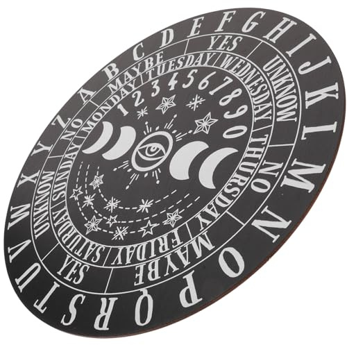 minkissy Planche de Divination en Bois de Pin Massif 25 Cm, Plateau Décoratif Noir Motifs Gravés la Main, Tableau de Réponses du Pendule pour Fournitures Autel Wiccan et Usage Méditatif