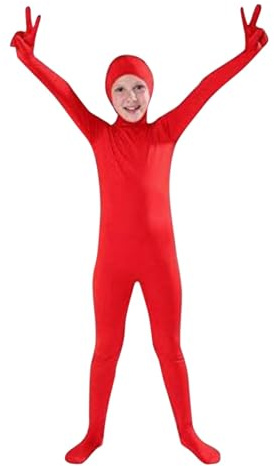 JokeLomple Catsuit de cuerpo completo, disfraz de escenario, mono elástico sin costuras para actuaciones de Cosplay, diseño de cara (Red, 140)