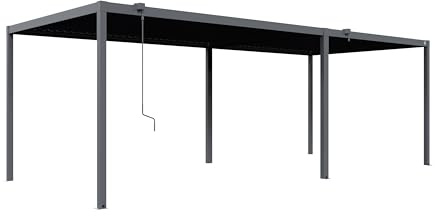PRIMEYARD Pergola 3x6 m Pfosten und Lamellendach aus Stahl - anthrazitfarbene Terrassenüberdachung