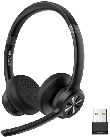TECKNET Bluetooth Headset Wireless Headset with Microphone Noise Canceling, 50H Playtime & Mute, Wireless Headphones with Mic Bluetooth 5.2 On-Ear Headphones (Black, M)