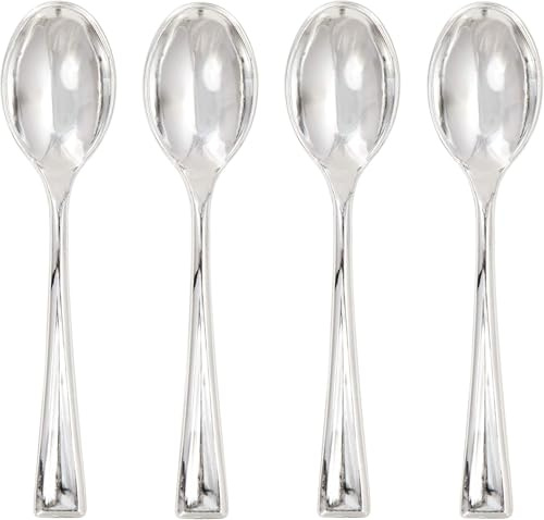 Mini cucchiaini di plastica color argento metallizzato, confezione da 24 pezzi