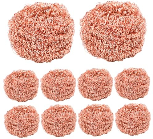 Copper Scrubbing Pads, 10Pcs Heavy-Duty Non Scratch Copper Scrubber Sponge Reusable Scouring Pads for Cast Iron, Stainless Steel, Oven Racks, Grills