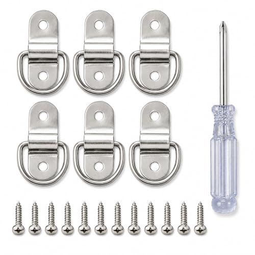 6 Pcs D Rings Heavy Duty, D Ring Tie Down Anchor Set, Stainless Steel | Surface Mount D Rings with 12 Screws and Screwdriver for Trailer, Truck, Van, Boat, Camper, Workshop and Cargo Securing