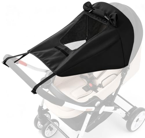 Pram Sun Shade, Sun Shade for Pram Waterproof Stroller Parasol, Buggy Parasol Universal with Viewing Window and Shades Wing, Easy to Install
