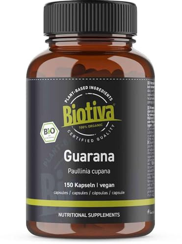 Guarana Kapseln Bio - 150 x 500mg - koffeinhaltig - natürlich - biologisch - ohne Zusatzstoffe - hergestellt und kontrolliert in Deutschland - Vegan - Biotiva