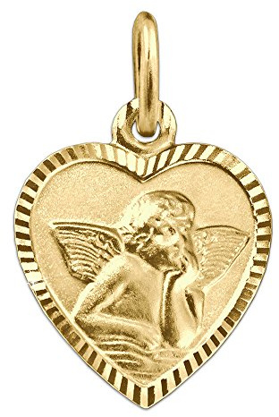 CLEVER SCHMUCK Schutzengel Gold Herz 11 x 10 mm schmal mit Engel Rückseite Gott schütze Dich 333 Gold 8 Karat im Schmucketui creme