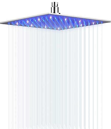 LED Shower Head Hongtoo Hydroelectric Power 12 Inch Square Shower Head Made of 304 Stainless Steel Neither Battery Nor Power Supply Water Temperature Controls 3 Colors' Conversion of the LED Light