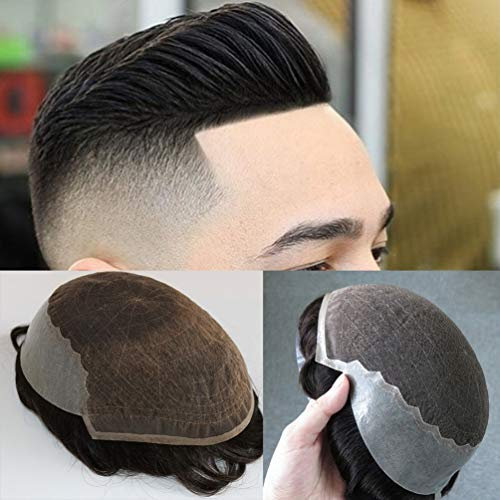 Echthaar-Toupet für Herren Q6-Basis PU und französische Spitzenkappe Remy-Haar gebleichte Knoten Herren-Perücken Haarteile Ersatzteil (6 * 8(Zoll), #4)