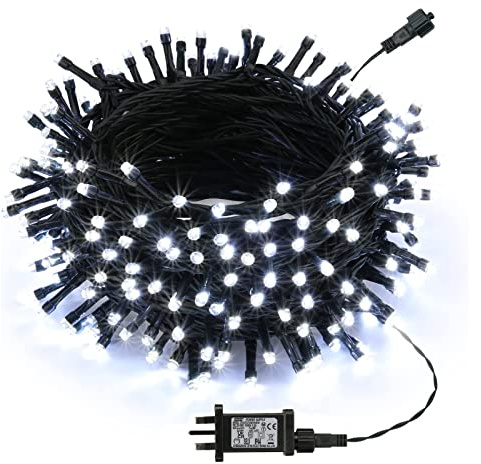 Joomer Christmas Lights Outdoor, 20M 200LED Christmas Tree Lights Mains Powered with Timer, 8 Modes White Fairy Lights Waterproof for Halloween Outside Window Garden Indoor Xmas Party Decorations