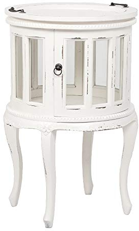LEBENSwohnART Teeschrank Barschrank CORUNA-Rund Mahagoni Antique White Beistelltisch Shabby