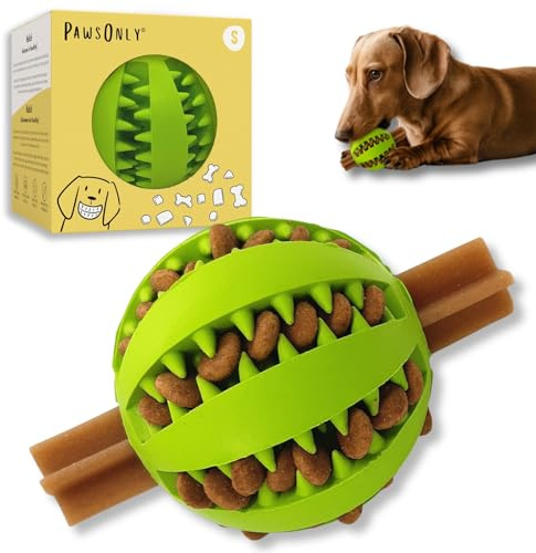 PawsOnly | Futterball für Hunde | Hundespielzeug Intelligenz | Klein Grün | Denkspiele & Beschäftigung gegen Langeweile | Leckerli Ball aus Naturkautschuk | Befüllbarer Snackball | BPA-frei | Zahnball