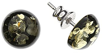 Pendientes de ámbar de Artisana, pendientes redondos verdes con ámbar, engarce de plata de ley 925/000 rodiada, Ámbar báltico Plata de ley 925/000 rodiada, Ámbar