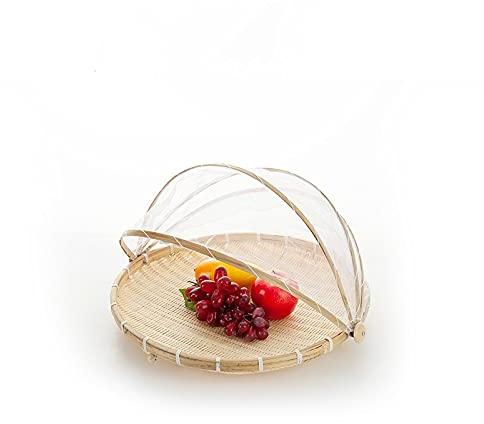 Xshelley Runder Bambuskorb mit Deckel, Gemüse, Obst, Brot, Aufbewahrungskorb (36 cm Durchmesser)