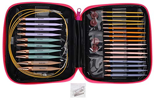 13 Pair Interchangeable Knitting Needles Set, Circular Knitting Needles Kit, Austauschbar Rundstricknadeln set, 4 Zyklische Starre Drahtseile, Ergonomic Handles, 2.75 mm - 10 mm