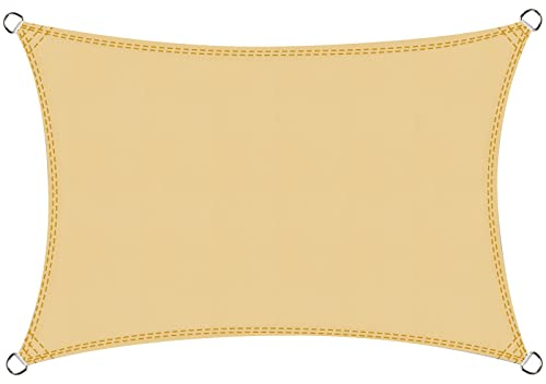 Cool Area Toldo Vela de Sombra Impermeable Rectangular 3x5m Protección UV PES Toldos para Patio Exterior Jardín Terraza-Arena