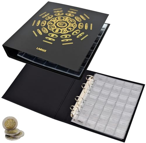 Album de Collection pour pièces de 2 Euros, Billets de Banque, Cartes Postales, Anneaux pour Pochettes de pièces de Monnaie (Album, Noir)
