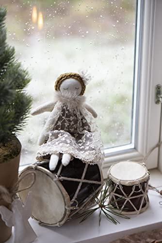 Exklusiver Stoff Deko-Engel 23 cm Diverse Ausführungen Weihnachtsdeko Geschenk Weihnachtsschmuck, Farbe:Creme/Braun, Variante:D Kleid Ranken