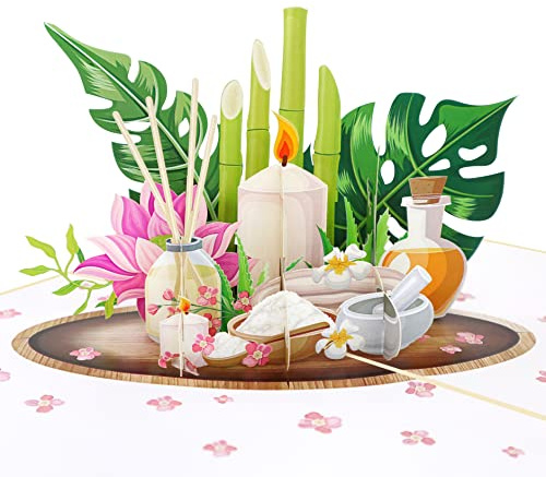 MOKIO® Pop-Up Karte – Wellness – 3D Grußkarte | Für Geburtstag, Muttertag oder Wellnesswochenende, als Gutschein für Massage, Sauna, Therme oder Beauty