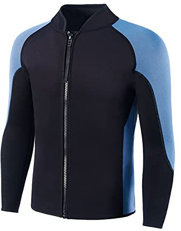 INTBOSS Wetsuit Top Men,2mm Mens Wetsuit Top Long Sleeve Wetsuit Jacket Men Front Zip Warm Neoprene Wets Suit Jackets for Men Stretch Mens Wetsuit Jacket