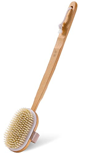 MXXHFC Körperbürste zum Trockenbürsten Natürlicher Abnehmbarer Körperwäscher für nasses und trockenes Haar mit Naturborsten Weiche und elastische Hautbürste, Rutschfester Griff aus Buchenholz (Col