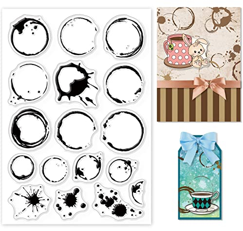 GLOBLELAND Coffee Stains Clear Stamps Spills Splatters Bubble Frame Background Silicone Clear Stamp Seals for Cards Making DIY Scrapbooking Photo Journal Album Decoration
