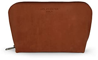 HOLZRICHTER Berlin - Kabeltasche aus Leder für Damen & Herren (No-2-1), Travel Case 13,5x22x5cm, Echtleder Techniktasche für Kabel, Ladegeräte & Zubehör, Cognac