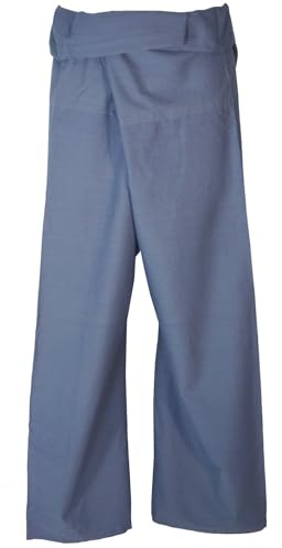 GURU SHOP Pantalon de pêche thaïlandais en coton solide, taille unique, homme/femme, bleu, taille unique, Bleu colombe uni