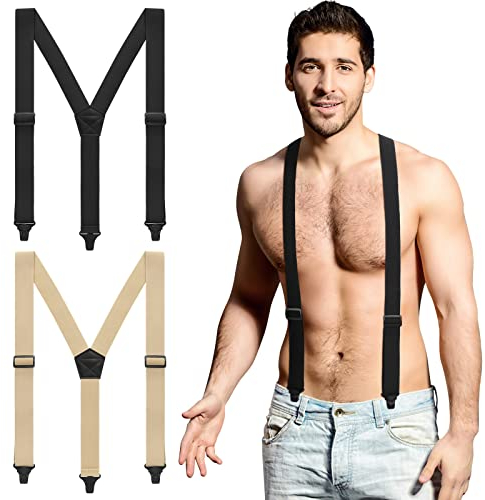 Janmercy 2 st underkläder för män flygplatsvänliga hängslen plastklämmor vandring dold hängslen för män, Y-form, en storlek