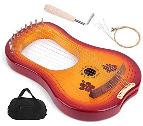 DKULMN Leier Harfe, 10 Saiten Mahagoni Leier Harfe, Hand Made Lap Harp Massivholz Ahorn Holz für Anfänger Kinder Erwachsene Geschenk