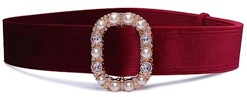 ICGSUQR Damen Vintage Samt 5,1 cm breiter Taillengürtel für Kleid Hemd Strass Perle Kreis Schnalle Lederbund Cinch-Gürtel, Rot/Ausflug, einfarbig (Getaway Solids), Waist:25-32Inch