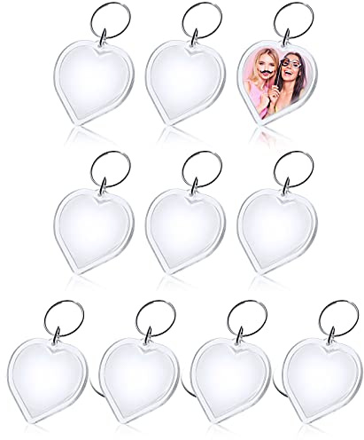 Lusofie Schlüsselanhänger Foto Herz Schlüsselanhänger mit Spaltring | 10 Stück, Acryl Blanko, Durchsichtiger Kunststoff, Personalisierter Schlüsselanhänge, DIY Geschenk, 5 × 4, 8 cm