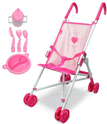 Anivia Poussette de Poupée pour Filles de 2 Ans - Jouets de Poussette avec Ustensiles de Cuisine - Rose