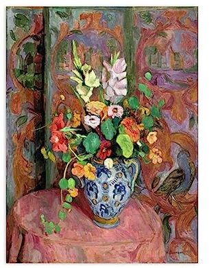NOLEGA Hans Purrmann Berühmte Gemälde Poster Gladiolen und Kapuzinerkresse Druck auf Leinwand,Reproduktion auf Leinwand,Heim Wohnzimmer Wandkunst Bilder 20x25cm Ungerahmt