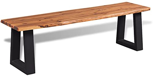 Homgoday Industriestil Sitzbank aus Massiv Akazienholz 160 cm, Braun-Schwarz, 160 x 40 x 45 cm, Wohnzimmer & Flur Model245688