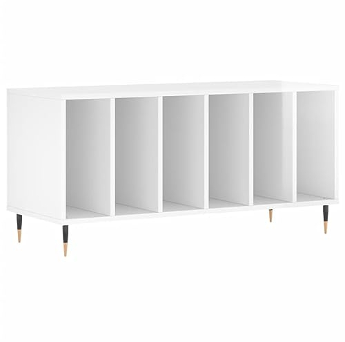 vidaXL Plattenschrank, Schallplattenschrank mit viel Stauraum, Plattenspieler Schrank für Wohnzimmer, LP Schrank Schallplattenständer, Hochglanz Weiß Holzwerkstoff