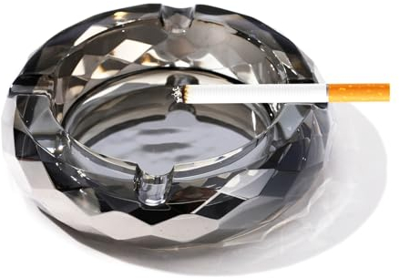 BBRGIRL Kristallglas-Aschenbecher, Glasaschenbecher für Zigaretten, Zigarren, Aschenbecher, Tisch-Aschenbecherhalter, Heimbüro, Desktop-Tischdekoration (Grau, 4 Zoll)