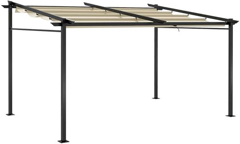 Outsunny Pergola Jardin extérieur pergola 4x3 adossée avec Toile coulissante rétractable Structure Acier Toile Polyester Haute densité 180 g/m² Incluse Beige