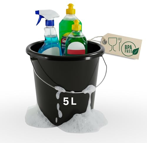 Novaliv Eimer 5L Schwarz mit Maßeinteilung - Putzeimer 5 Liter ? 22,5 cm Praktischer Allrounder mit Skala für Haushalt & Garten ideal als Haushaltseimer, Wassereimer, Wischeimer, Bucket