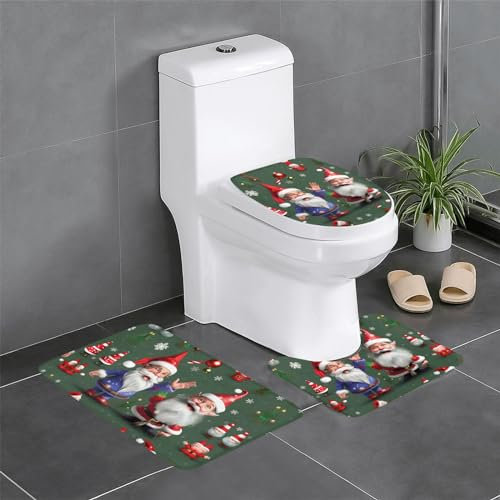 Ztkub Badezimmerteppich-Set mit weihnachtlichem Zwergdruck, 3-teilig, Badezimmermatten-Set mit U-förmigem WC-Vorleger
