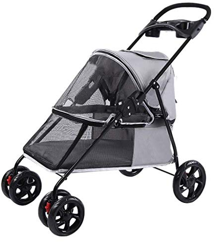 JKSVTF Double Dog Stroller Pet Travel Stroller Cat Dog Pushchair Shockproof Durable Trolley Puppy Carrier – Travel Buggy Stroller for Animals (Gray)